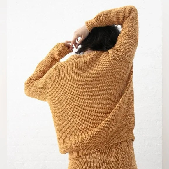 Baserange pearl knit Danube crew neck pullover ovca brown yellow - Picture 2 of 7